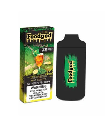 Foodgod-luxe-zero-nicotine-4000-puffs-unsweetened-mint-iced-tea-disposable-vape-1-pack